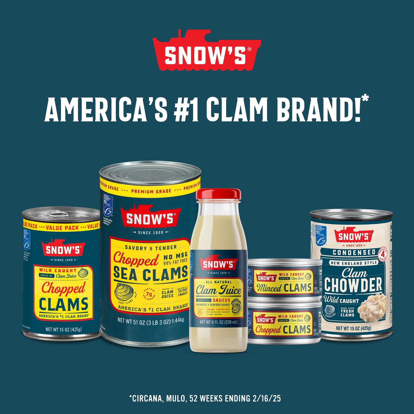 Snows Ocean Chopped Clams Canned, 51 oz Can - 7g Protein per Serving - Gluten Free, No MSG, 99% Fat Free - Great for Pasta & Se