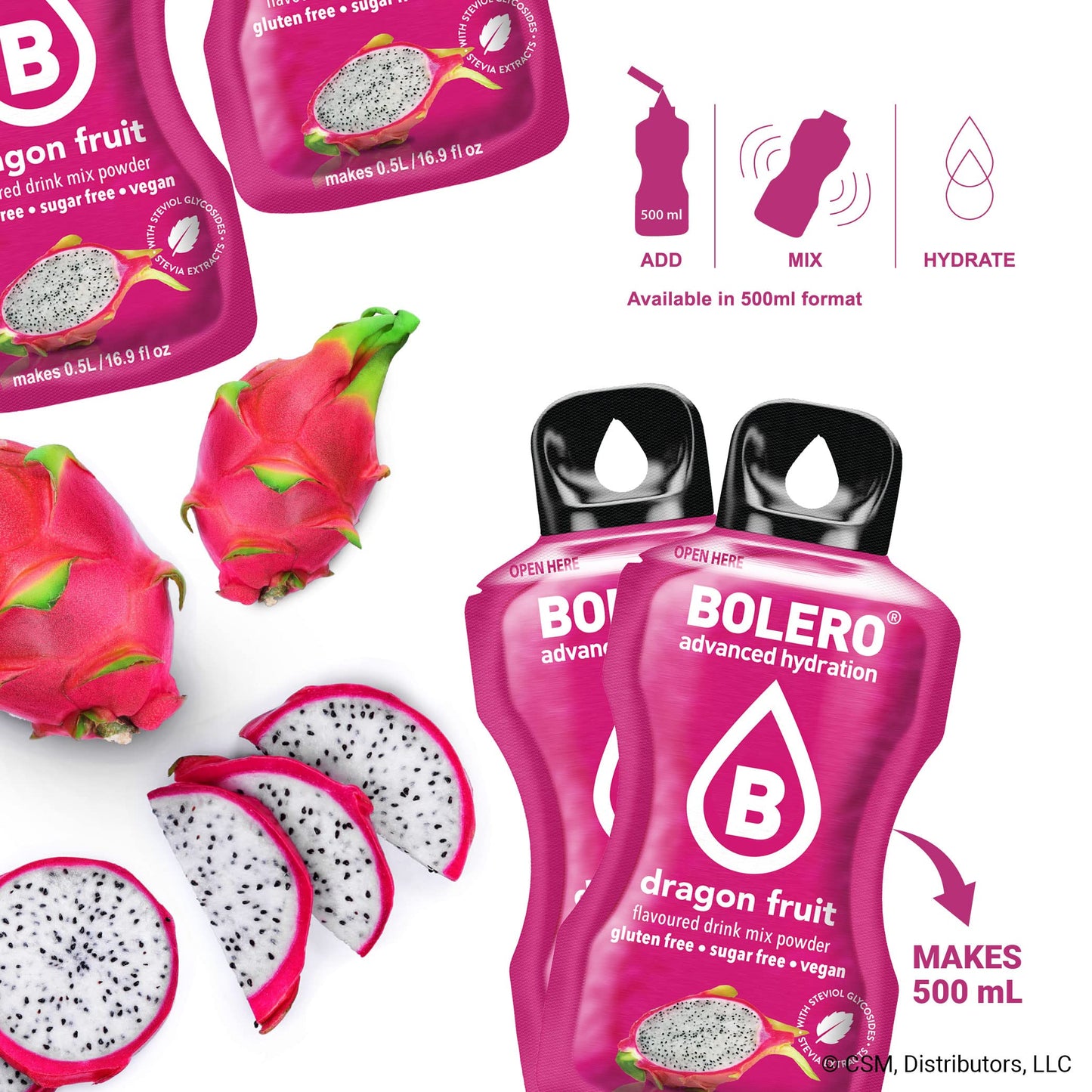 Bolero- Sugar Free Drink Mix Packets Dragon Fruit Flavors | Powdered Flavored Water Packets | 36 Small Sachet On The Go Packets
