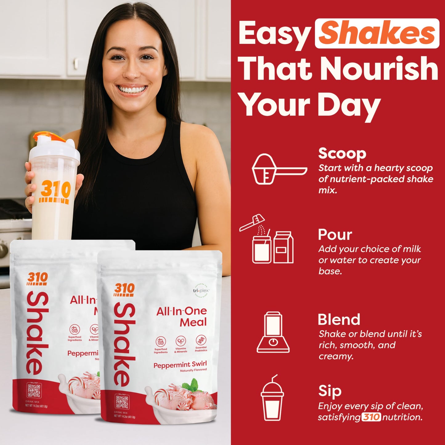 310 Nutrition All-In-One Meal Replacement Shake Powder - Plant-Based Protein Protein Powder with High-Fiber, Probiotics, Digesti