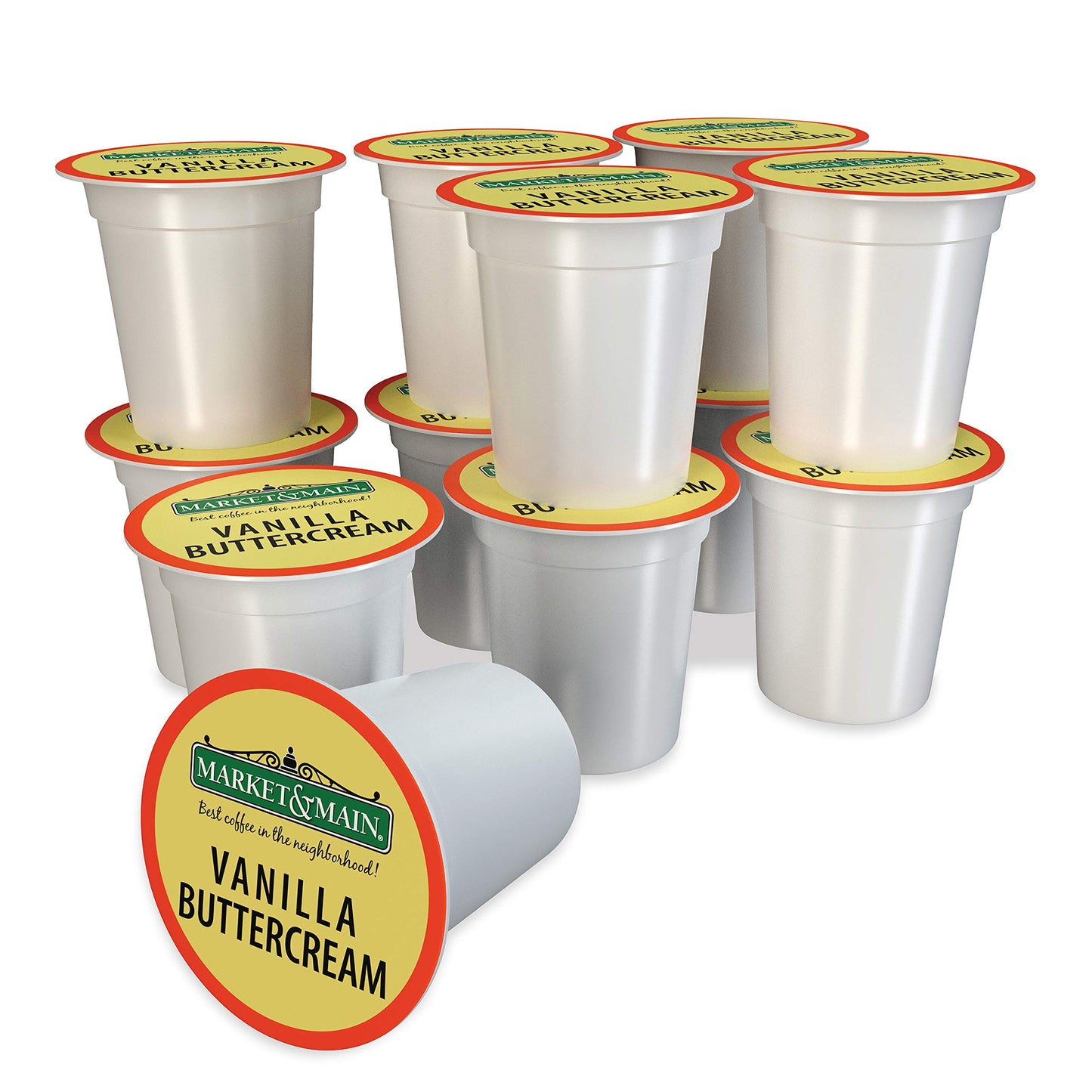 Market & Main OneCup Vanilla Buttercream Coffee Pods, Compatible with Keurig, 12 Count, Brown