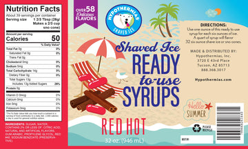 Hypothermias Shaved Ice & Snow Cone Syrup - BPA-Free Plastic Bottle Quart (32 Fl. Oz) - Red Hot - Non-GMO 100% Pure Cane Sugar,