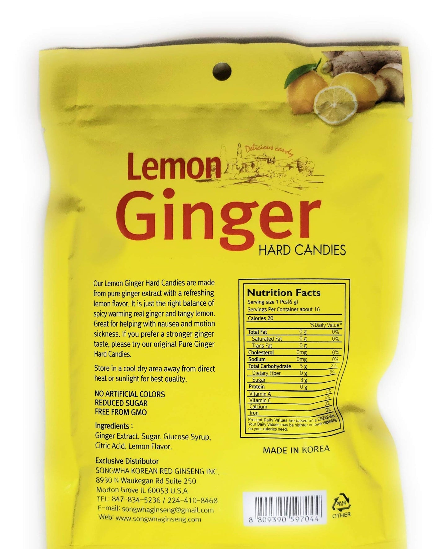 Songwha Lemon Ginger Hard Candies, 3.5 Ounce (Pack Of 3)