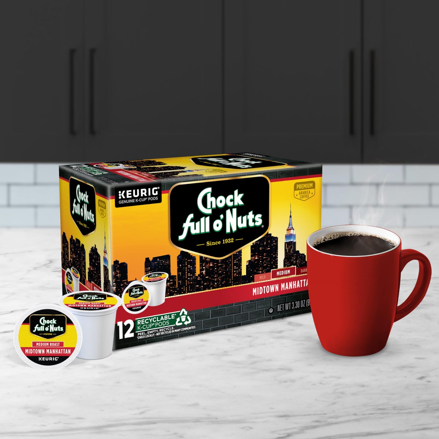 Chock Full o  Nuts Midtown Manhattan Keurig K-Cup Pods for Keurig malt-inspired - enhanced Arabica  Medium Roast - Single Serve - 6 Packs of 12 K-Cup Pods