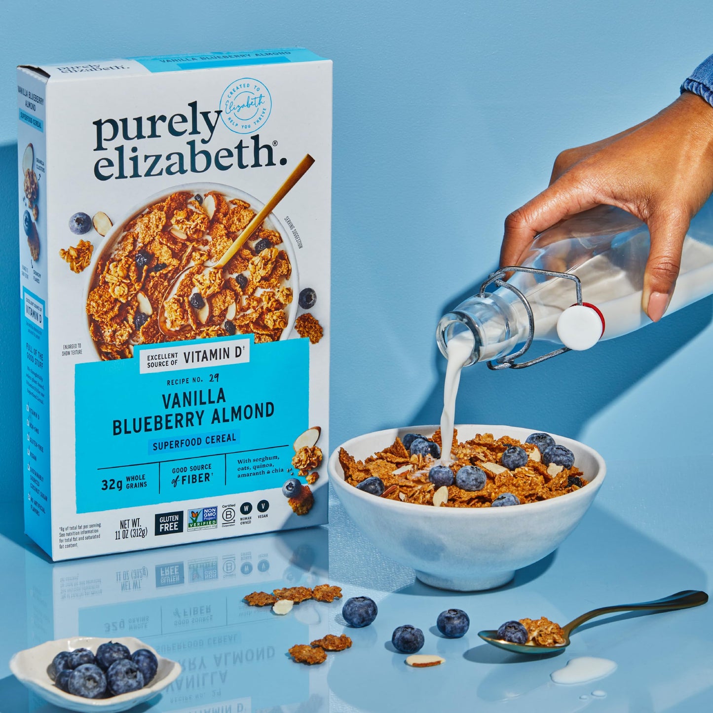 Purely Elizabeth, Vanilla Blueberry Almond, Superfood Cereal With Vitamin D (1 Box, 11Oz), 6G Fiber