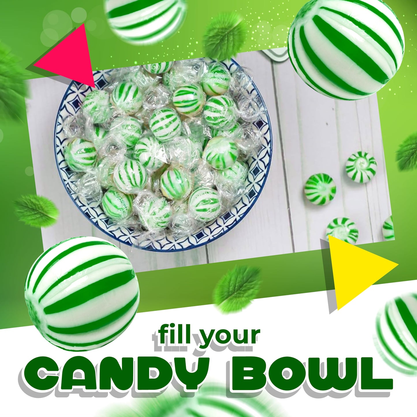 Jumbo Spearmint Balls | 1 Pound Bag | Refreshing Spearmint Hard Candy | Individually Wrapped Christmas Candy for Buffets & Office Bowls | Mint Nostalgic