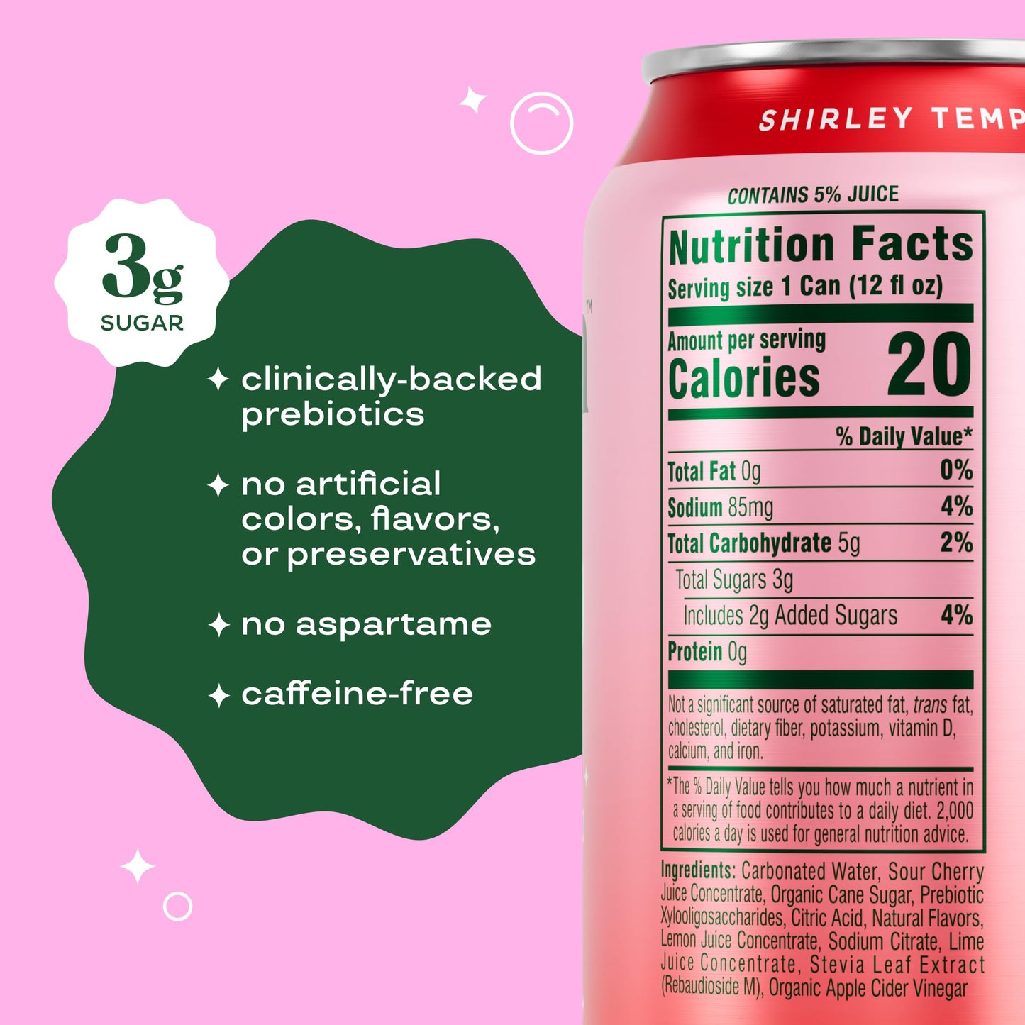 Bloom Pop Prebiotic Soda 12 Pack  Shirley Temple Flavor  12oz Cans | Prebiotic Soda for Gut Health  Low Calorie Soda  No Caffeine  Healthy Soft Drink Alternative