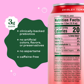 Bloom Pop Prebiotic Soda 12 Pack  Shirley Temple Flavor  12oz Cans | Prebiotic Soda for Gut Health  Low Calorie Soda  No Caffeine  Healthy Soft Drink Alternative