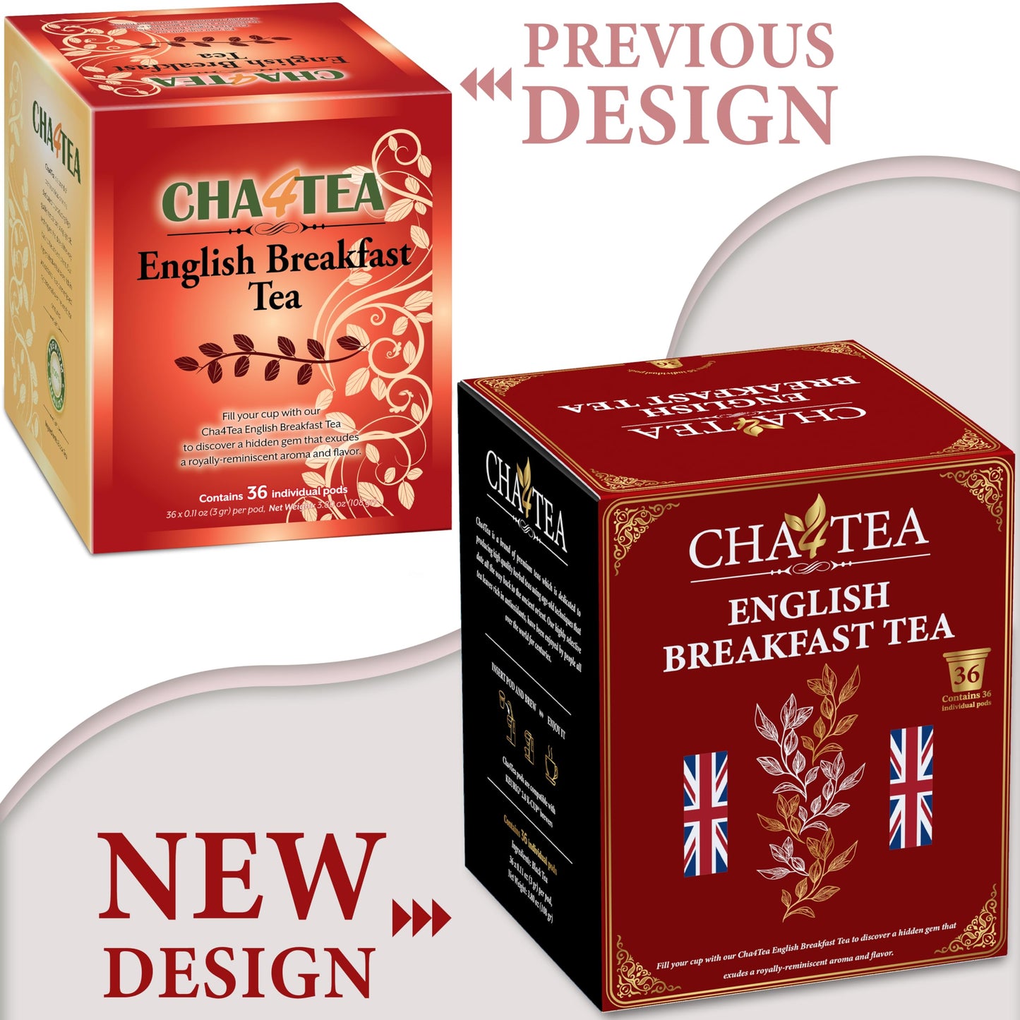 Cha4TEA English Breakfast Tea K-Cup Pods, 36 Count, Model TE-005-1