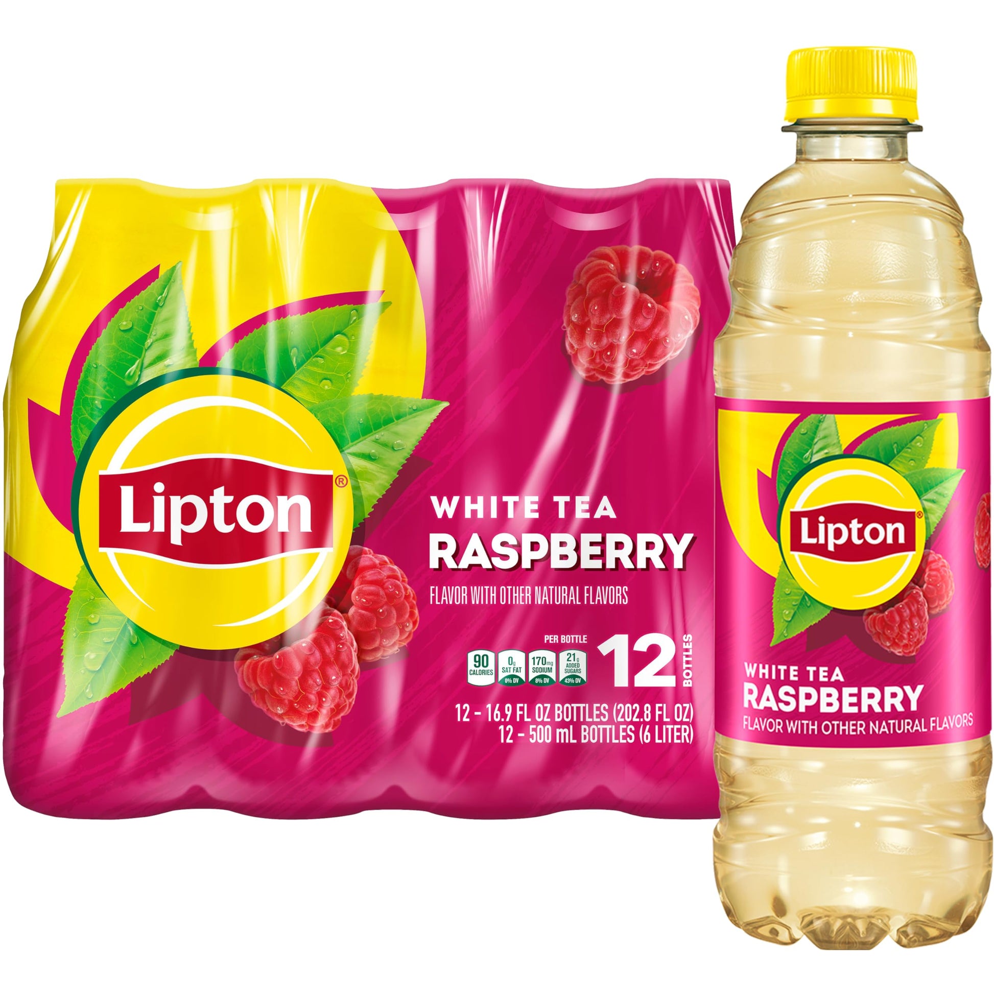Lipton Raspberry White Tea, 16.9 Fl Oz Bottles, Pack of 12, Refreshing Beverage