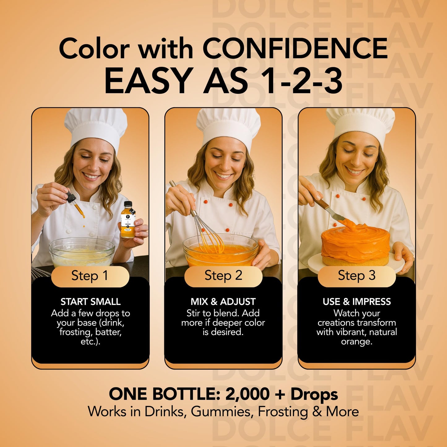 Dolce Flav Natural Orange Food Coloring - 2 oz Bright Plant-Based Liquid Dye | Water-Soluble Color for Baking, Drinks & Desserts