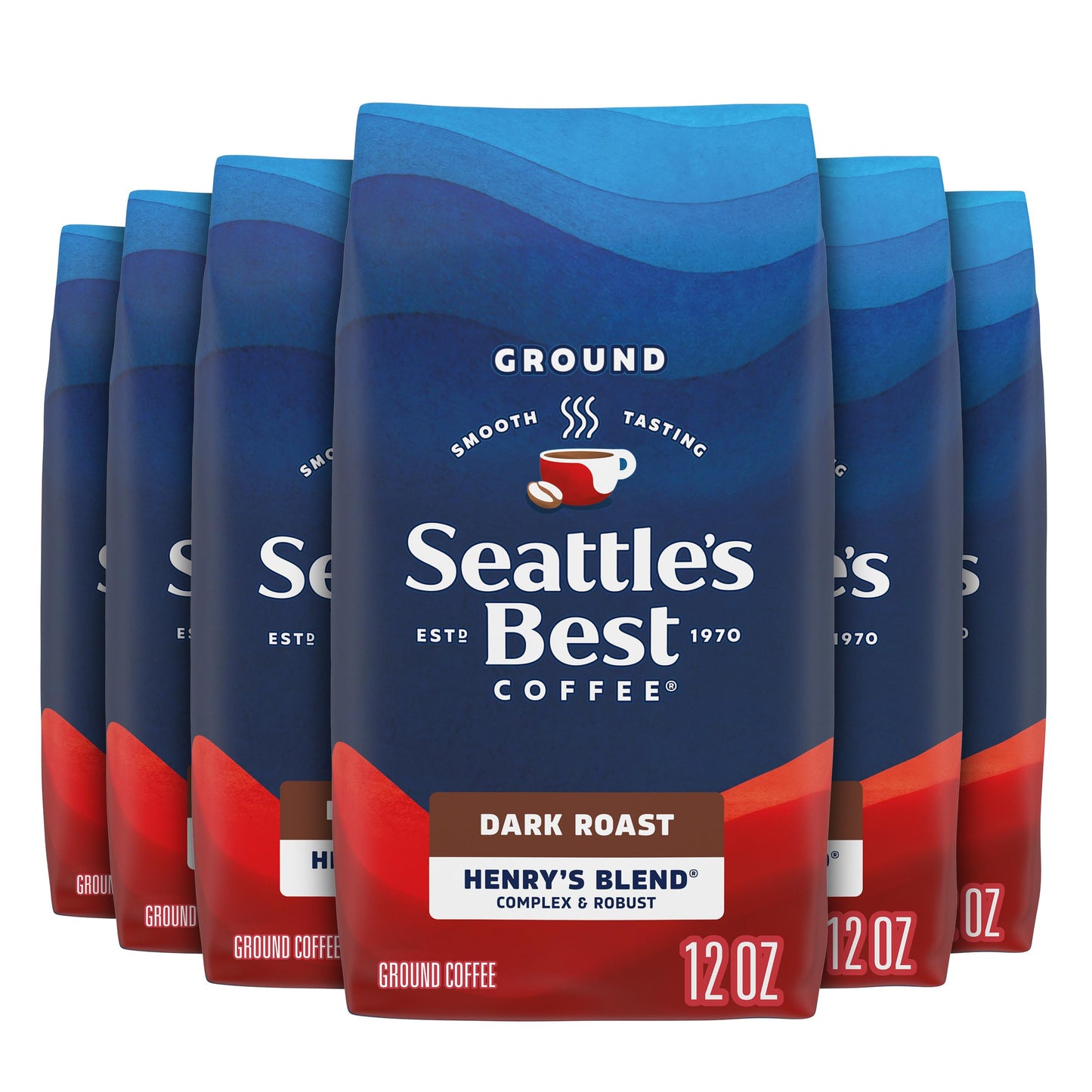 Seattle s Best Coffee Henrys Blend Dark Roast Ground Coffee | 12 Ounce Bags (Pack of 6)