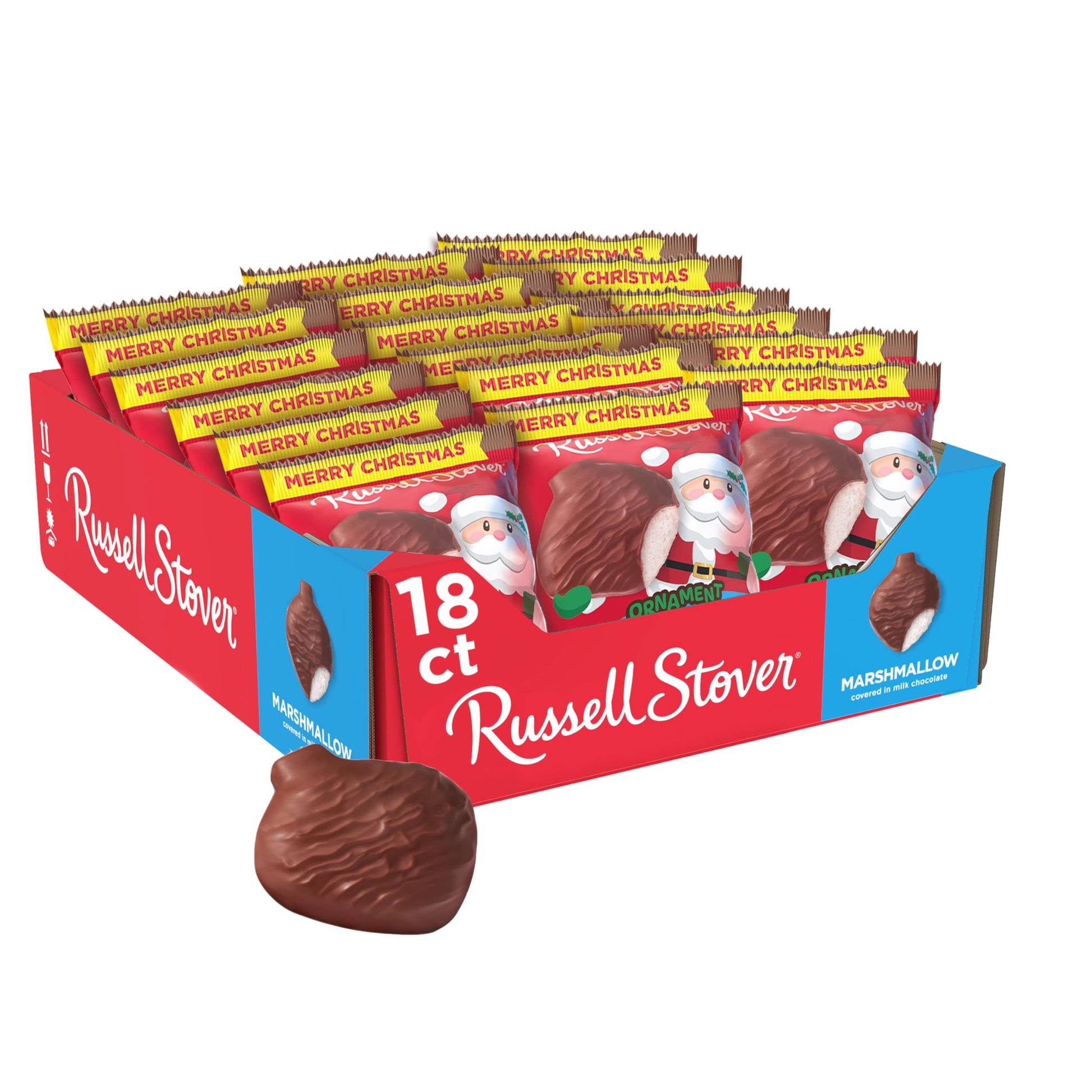 RUSSELL STOVER Christmas Milk Chocolate Marshmallow Ornament, 1.3 oz. (Pack of 18)