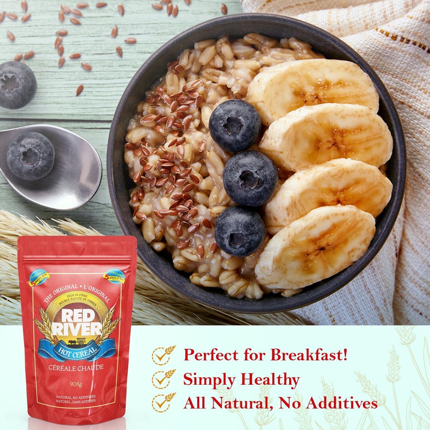 Red River Cereal - Cracked Wheat Hot Cereal (908g /5-Pack) Made in Canada at Arva Flour Mills - All Natural, No-Additives