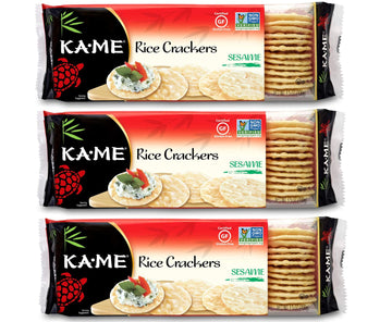 KA-ME Sesame Rice Crackers 3.5 oz, Authentic Asian Ingredients, Certified Gluten-Free, No Artificial Flavors/Colors, Non GMO - (