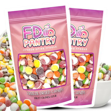 Freeze Dried Candy - Fruit Crunch Sour 4 Oz - 2 Pack - Assortment Strawberry, Orange, Lemon, Grape, Lime Flavors Bag Pouch - Ide