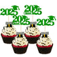 Gyufise 24Pcs Class of 2025 Cupcake Toppers Green Glitter 2025 Graduation Cake Topper Decorations Grad Cap 2025 Cupcake Picks fo