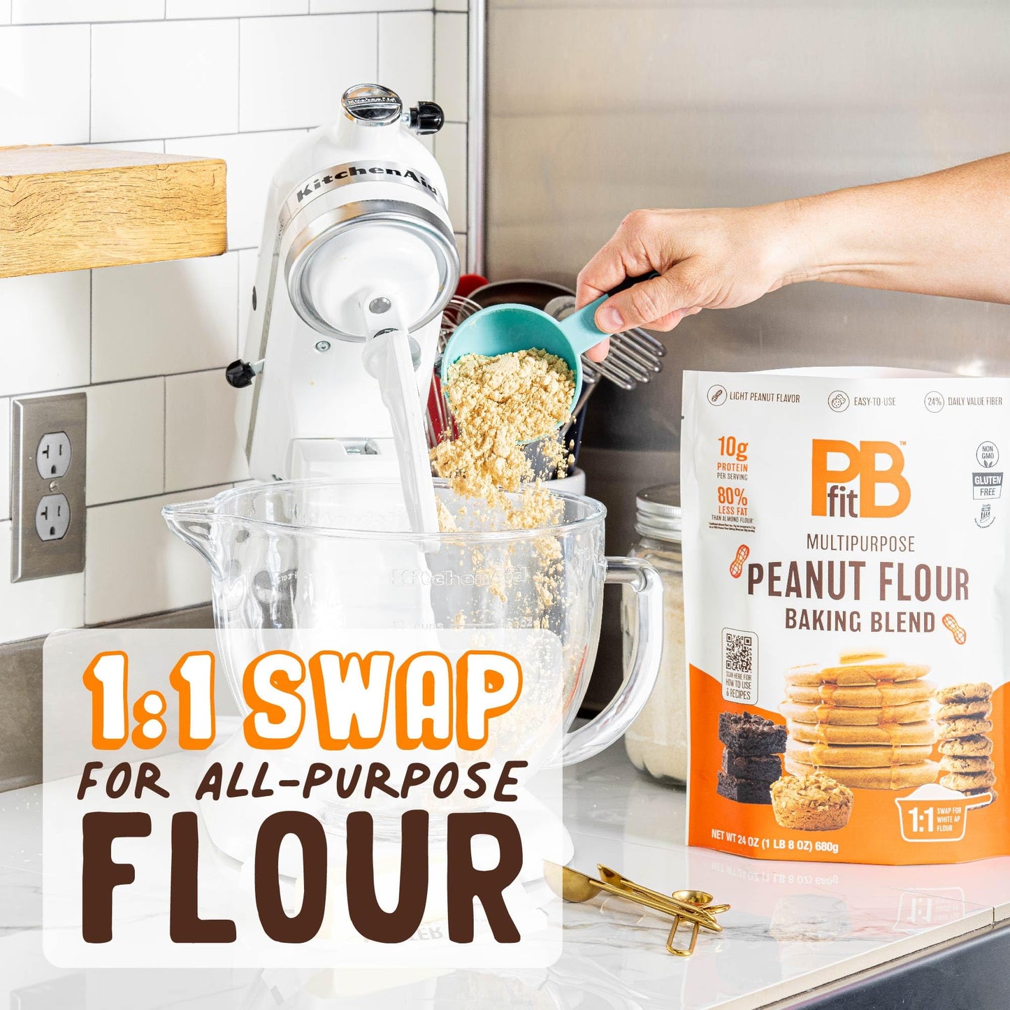PBfit Peanut Flour Baking Blend - Gluten Free, Non-GMO, 24 oz, 11g Protein, 80% Less Fat than Almond Flour