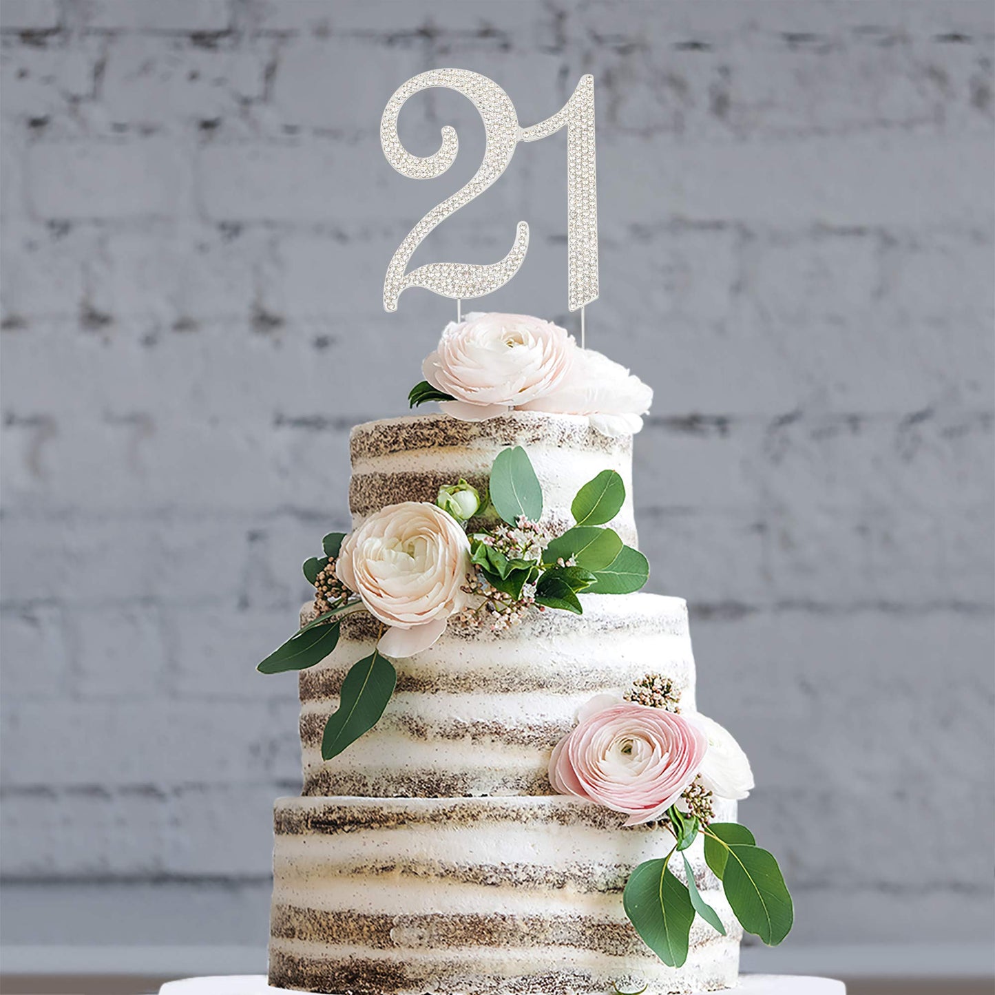 Crystal Creations 21 Cake Topper - Premium Silver Metal with Sparkly Rhinestones - 1 Count