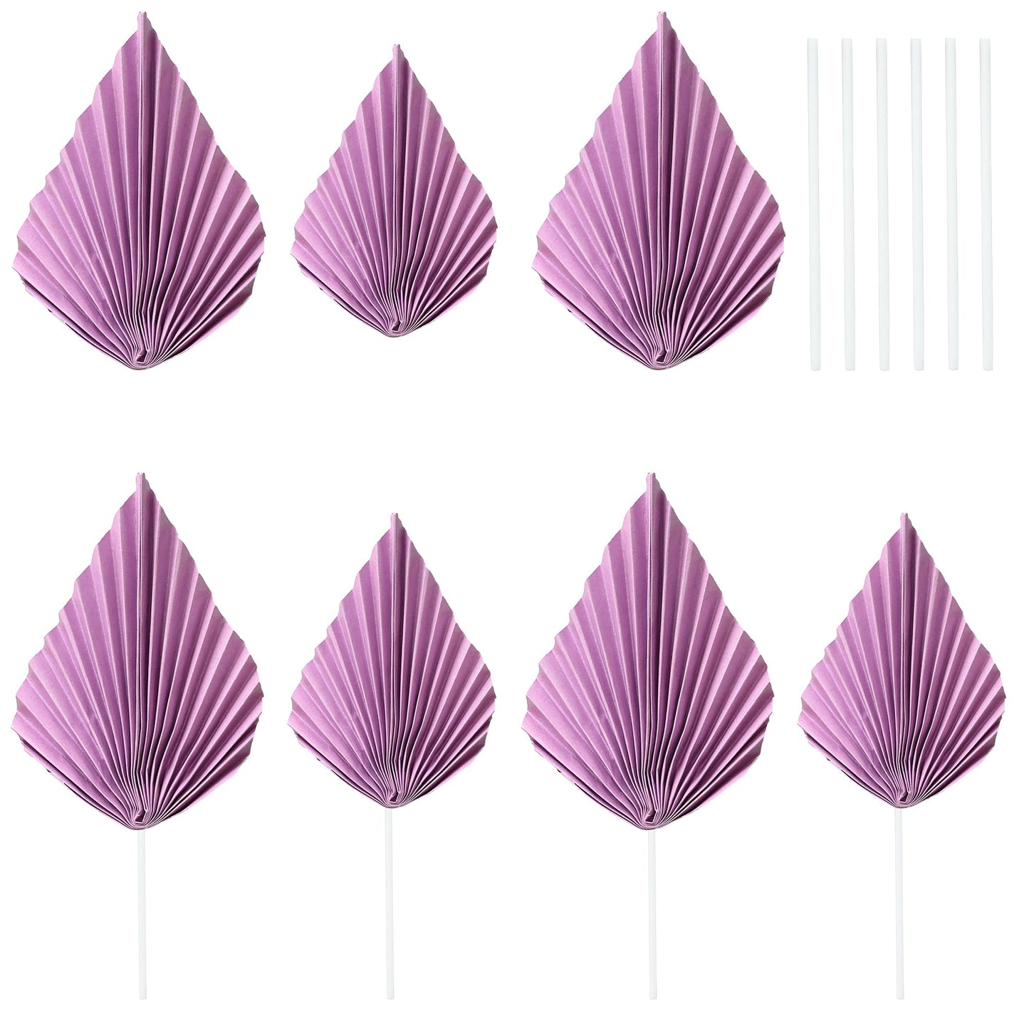 Gyufise Palm Leaf Cake Toppers, 4.7x5.1, Purple, 6Pcs, Decorative Cupcake Insert for Weddings and Parties, Model ZN0680-3