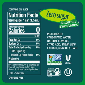 Zevia Zero Sugar Ginger Ale Soda, Non-GMO, Gluten-Free, Vegan, 16 Fl Oz Cans, 12-Pack, Clear