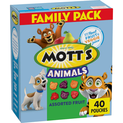 Motts Fruit Flavored Snacks, Animals Assorted Fruit, Gluten Free, Halloween Candy Alternative, 40 ct