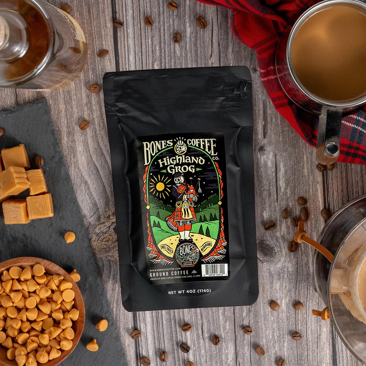 Bones Coffee Company Flavored Coffee Sample Pack, Medium Roast, 4 oz (Pack of 5), Auto Drip & French Press Compatible