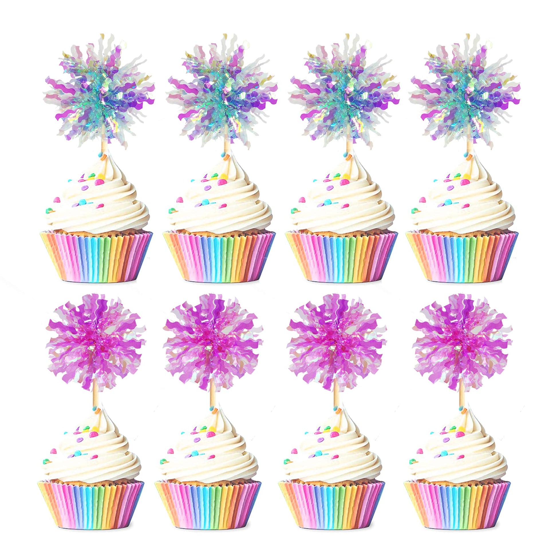 Takemay 30PCS Cupcake Toppers - Sparkle Blue & Purple Foil Firework - 6 Inches for Christmas, Birthday, Wedding Party