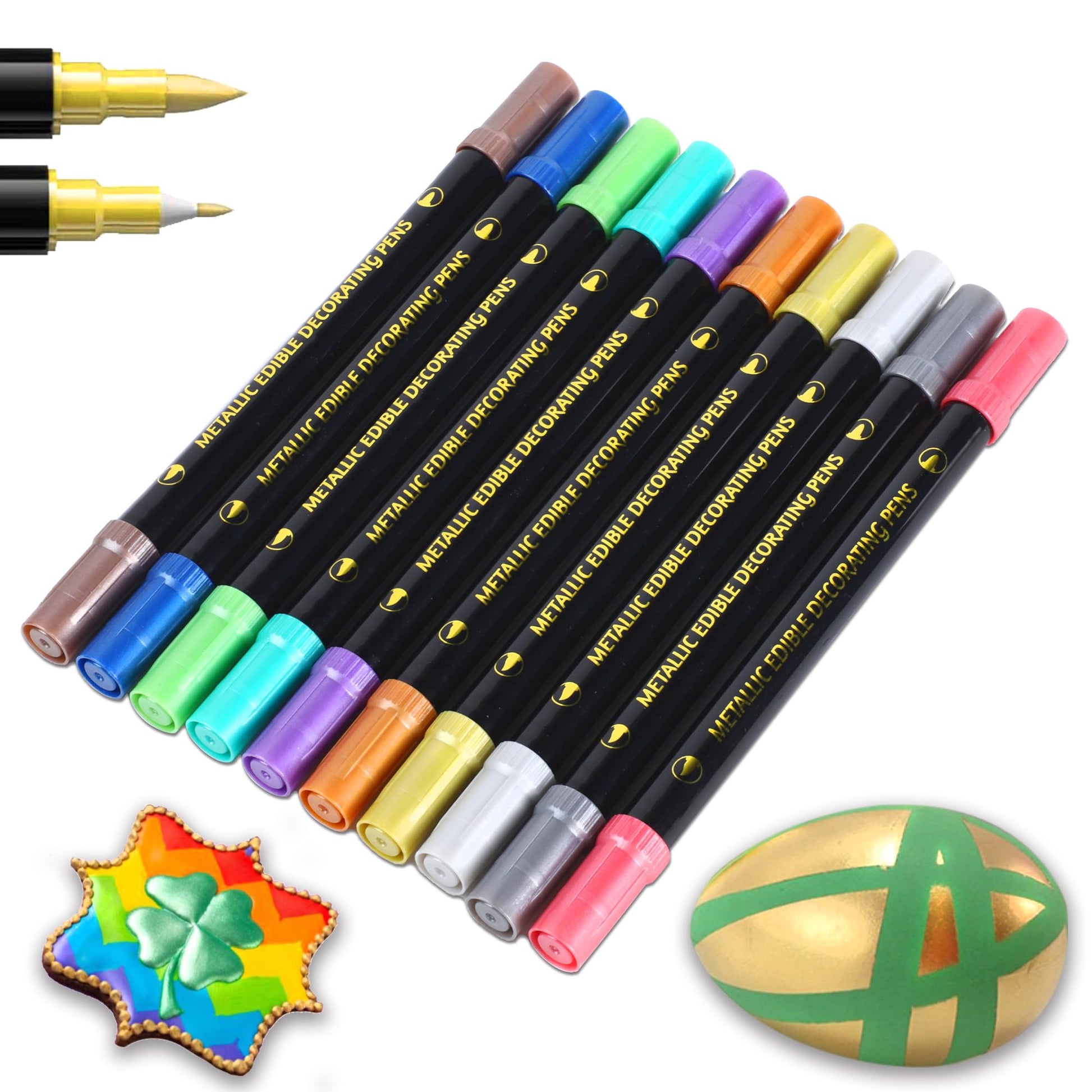 Edible Metallic Markers, 10Pcs Upgrade Food Grade Gold Shimmering Pens For Cookie/Cake/Cupcake/Fondant/Baking Decorating By Prea