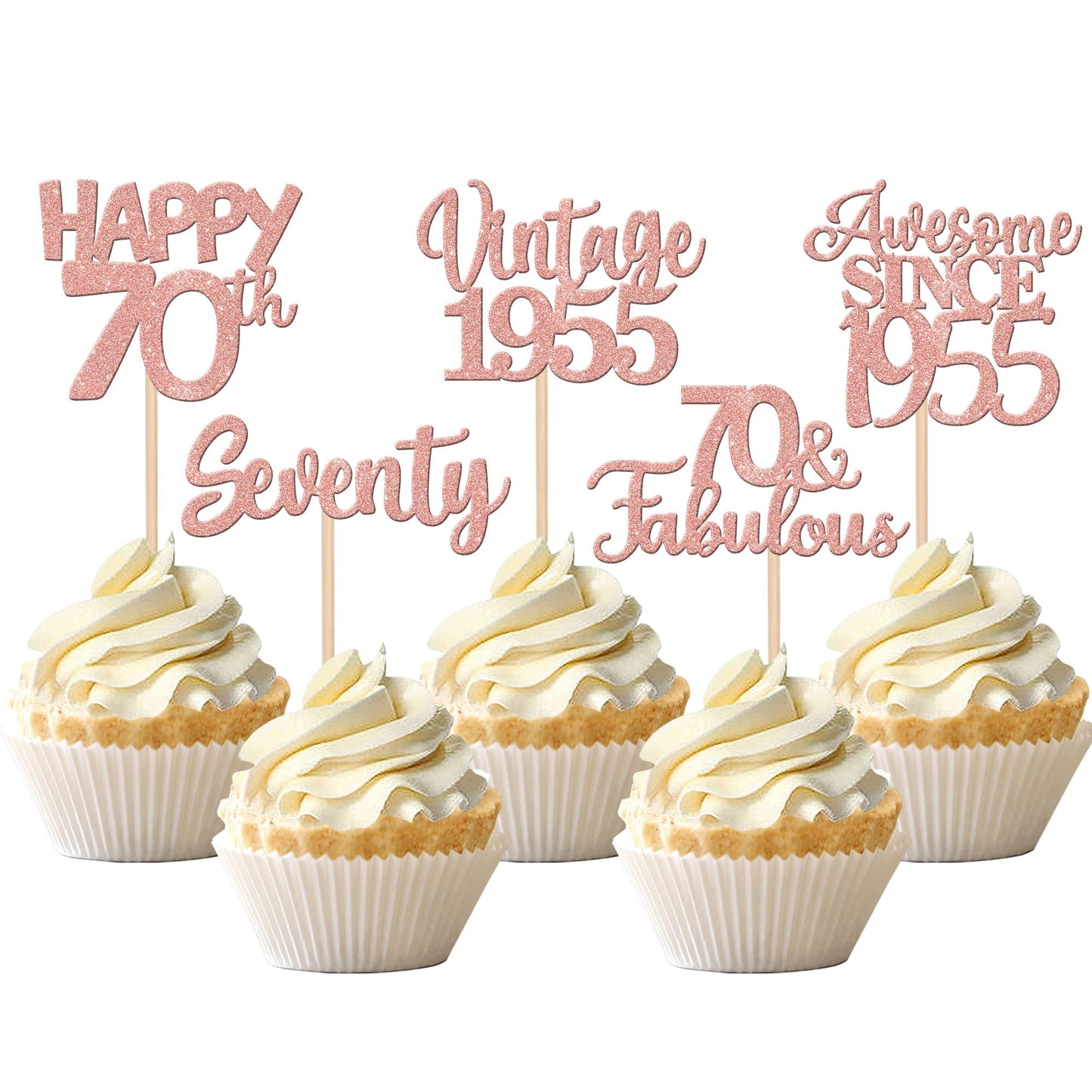 30Pcs Vintage 1953 Cupcake Toppers Glitter Seventy 70 Fabulous Happy 70Th Birthday Cupcake Picks Cheers To 70 Years For 70Th Bir