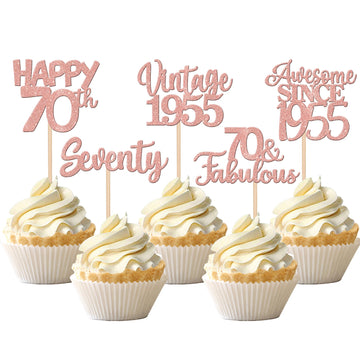 30Pcs Vintage 1953 Cupcake Toppers Glitter Seventy 70 Fabulous Happy 70Th Birthday Cupcake Picks Cheers To 70 Years For 70Th Bir
