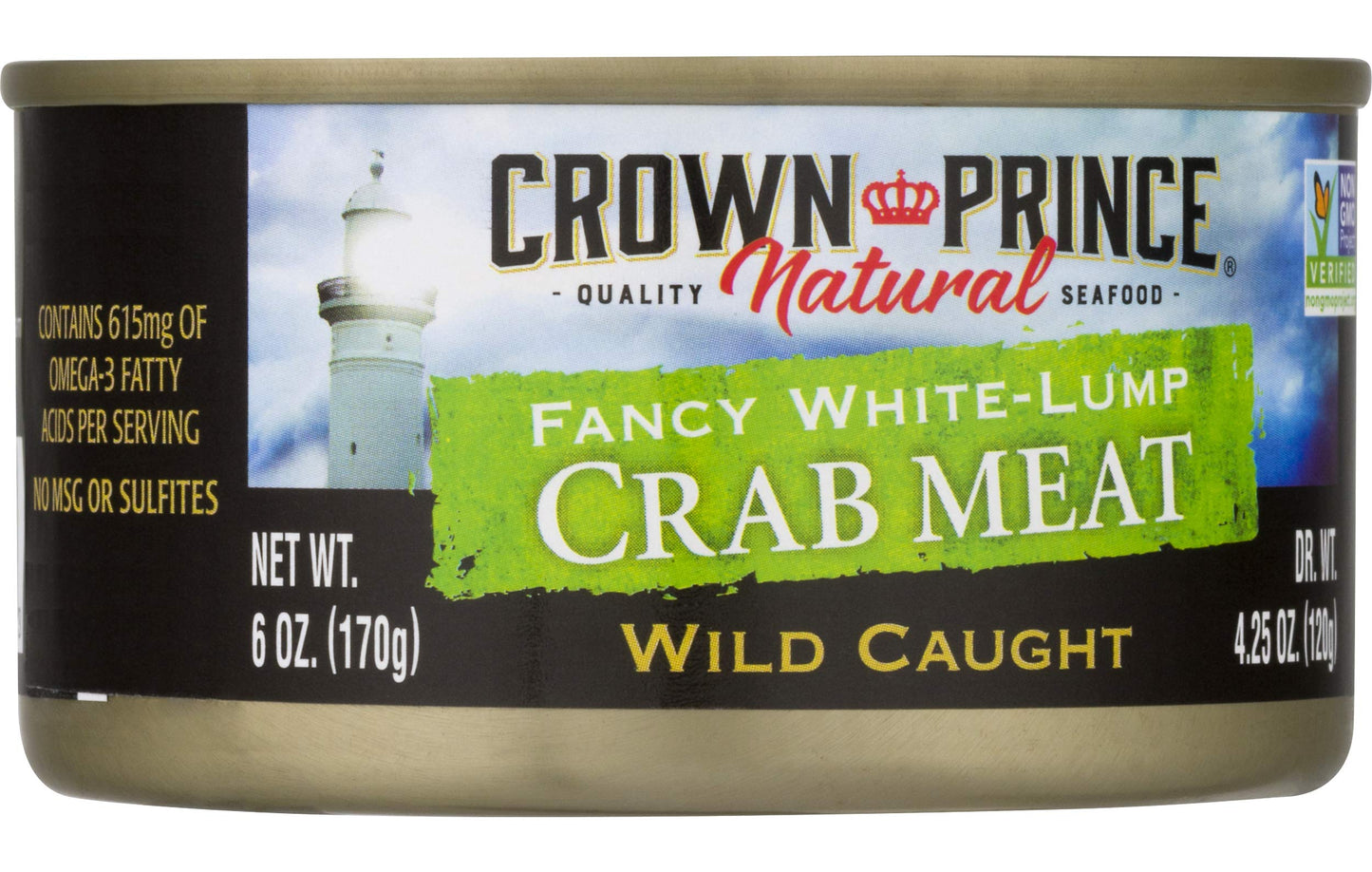 Crown Prince Crab Meat, Natural Fancy White-Lump, 6 Ounce Cans, Pack of 12