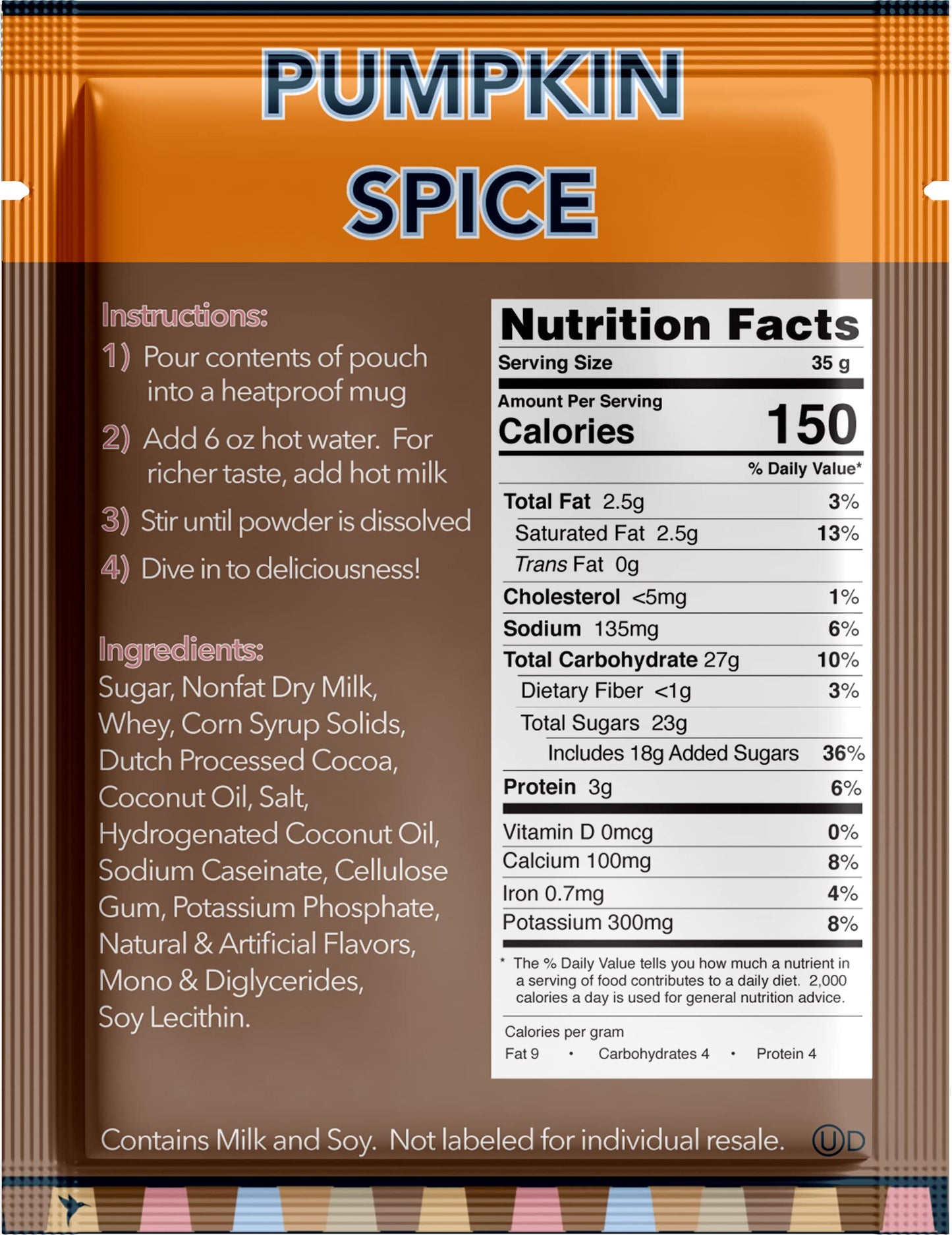 Double Donut Pumpkin Spice Hot Chocolate Mix Packets, Flavored Pumpkin Spice Hot Cocoa Mix, 32 Count