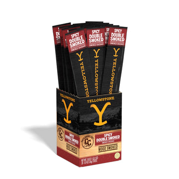 Yellowstone by Cattlemans Cut Spicy Double Smoked Sausage Sticks  0.9 Ounce (Pack of 20)