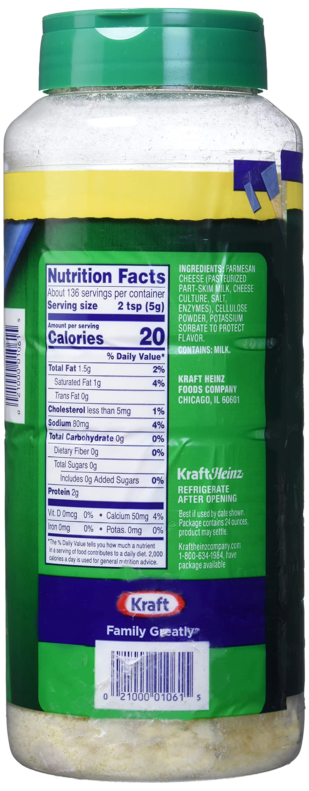 Kraft 100% Grated Parmesan Cheese, 24 Oz, Pack of 1, Convenient Topping for Pasta and Pizza