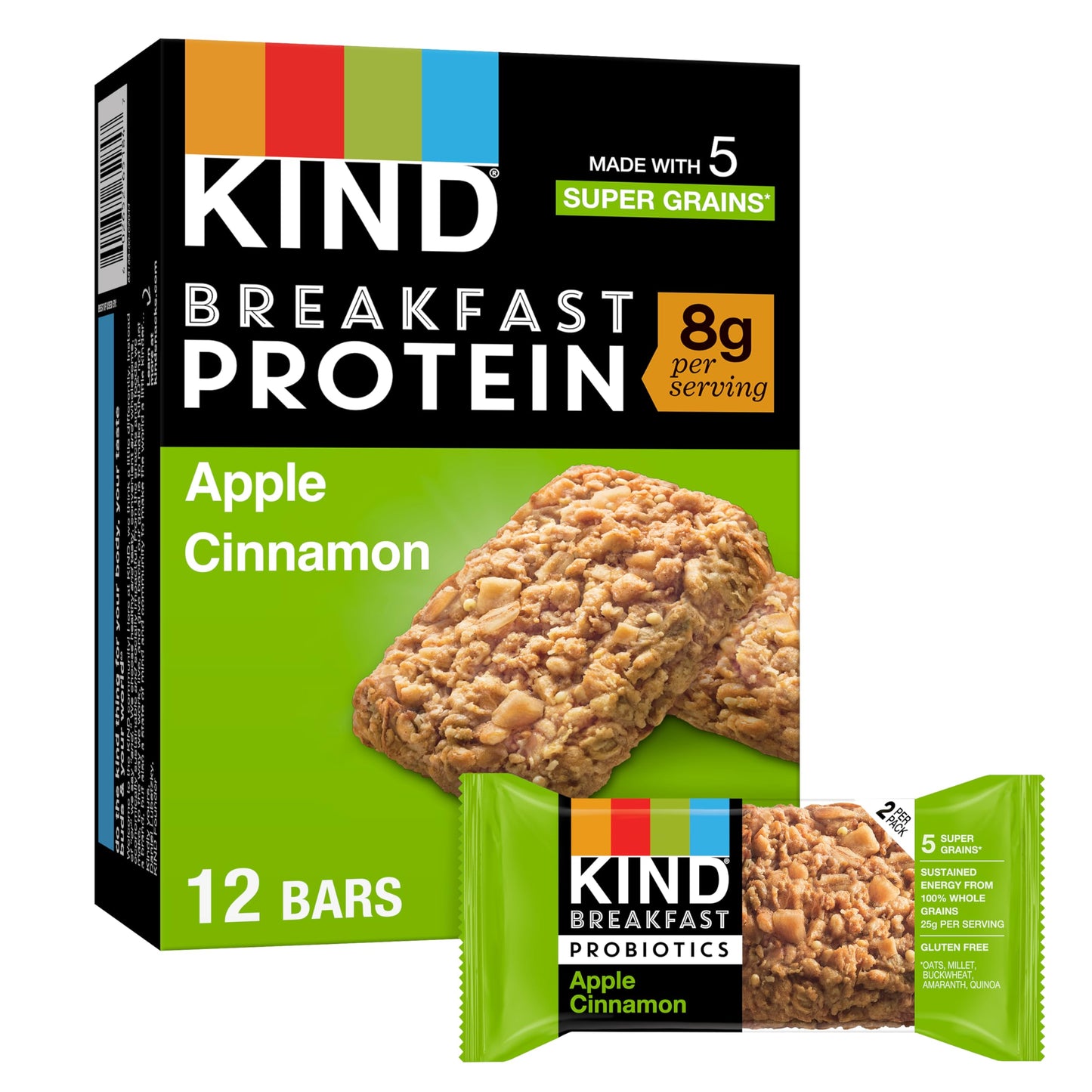 KIND Breakfast Protein Bars, Apple Cinnamon, Gluten Free, 8g Protein, 10.58 oz, 12 Count
