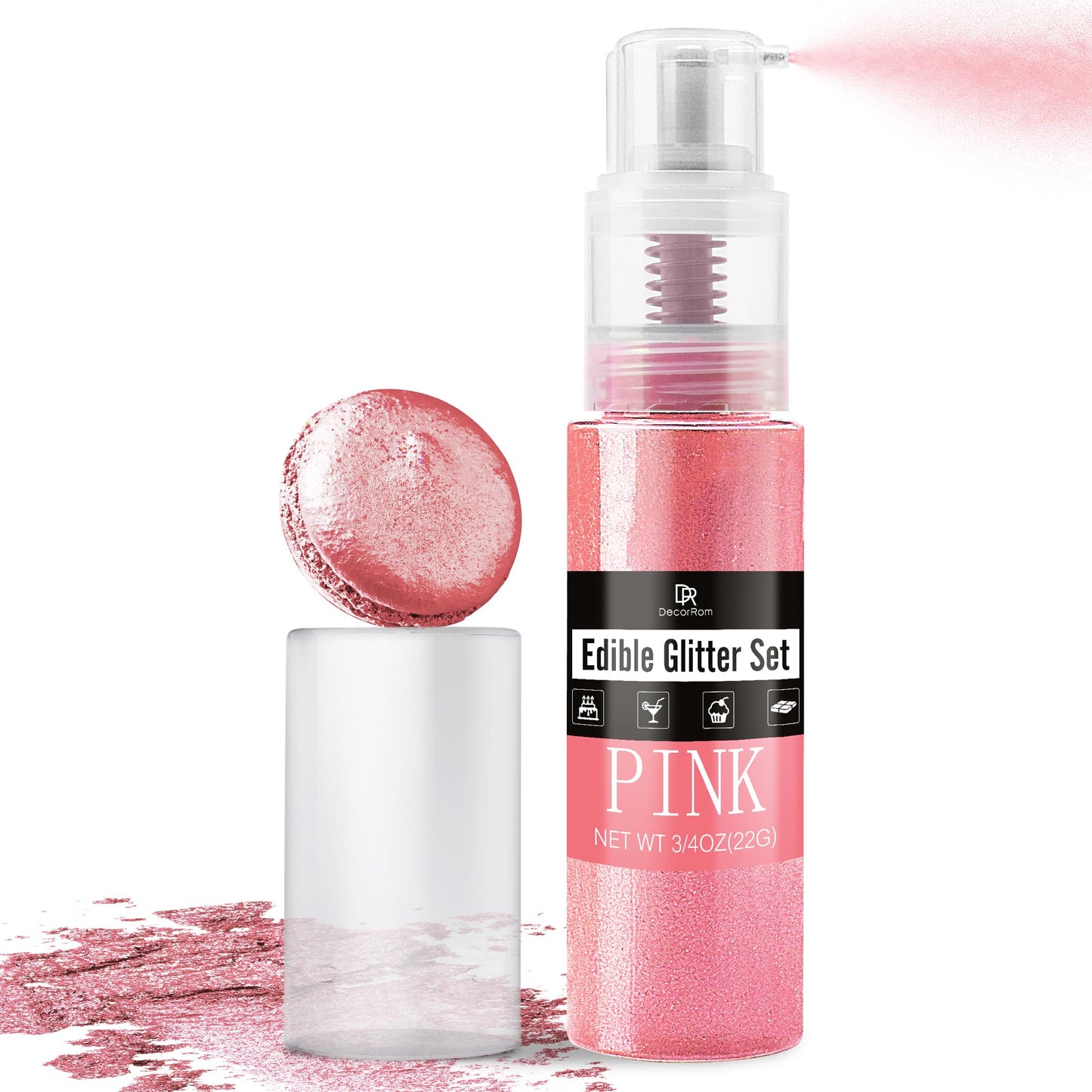 DecorRom Edible Glitter Spray, 3/4oz Luster Dust, Food Grade Shimmer Powder for Cake Decorating, Pink, Model A0209