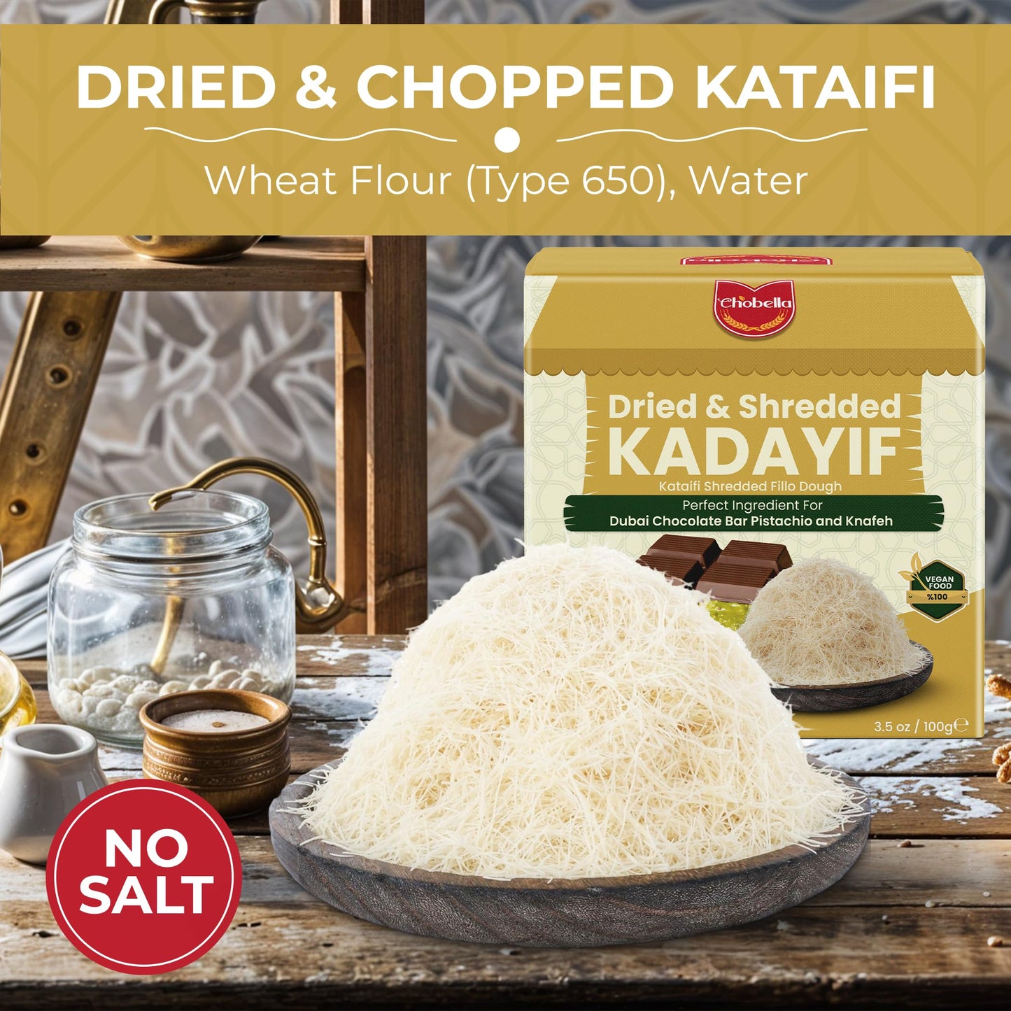 Chobella Premium Kataifi Shredded Fillo Dough 100 G (3.5 Oz), Ingredient For The Viral Dubai Pistachio Chocolate Bar, Kunafa & K