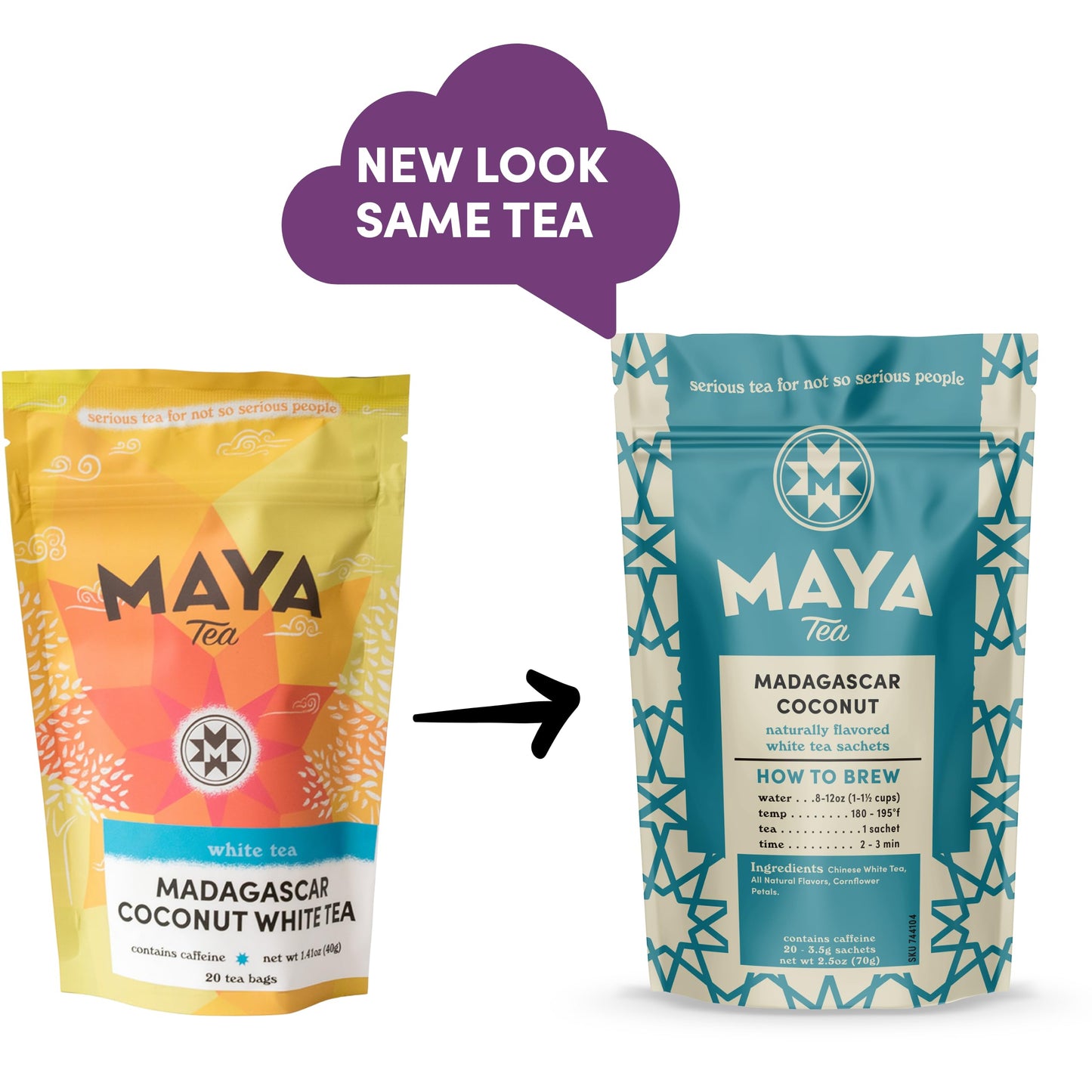 Maya Tea Madagascar Coconut White Tea Sachets, All Natural, Caffeinated, Pack of 20