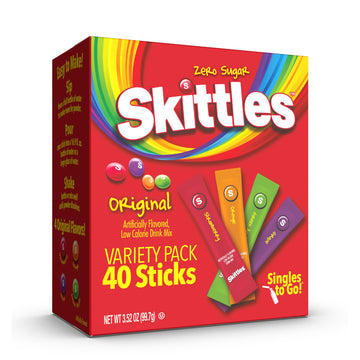 Skittles Singles To Go Variety Pack, Watertok Powdered Drink Mix, Zero Sugar, Low Calorie, Includes 4 Flavors: Green Apple, Stra