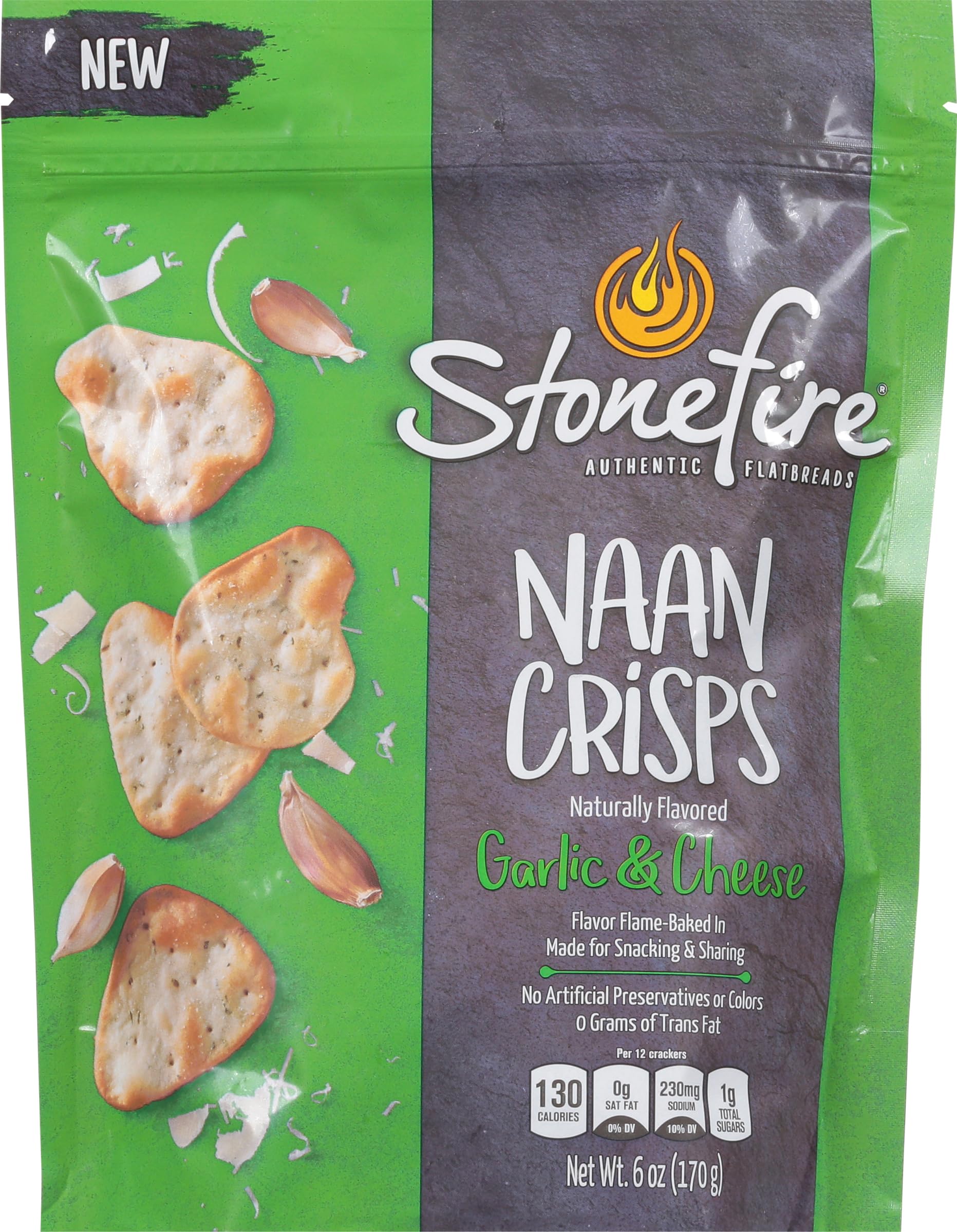 Stonefire, Naan Crisps Garlic & Cheese, 6 Ounce