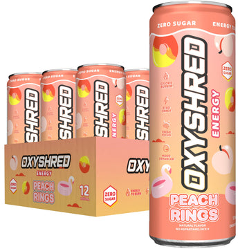 EHPlabs OxyShred Ultra Energy Drink - Zero Sugar, Zero Carbs, Natural Caffeine, Peach Candy Rings, 12 Fl Oz (Pack of 12)