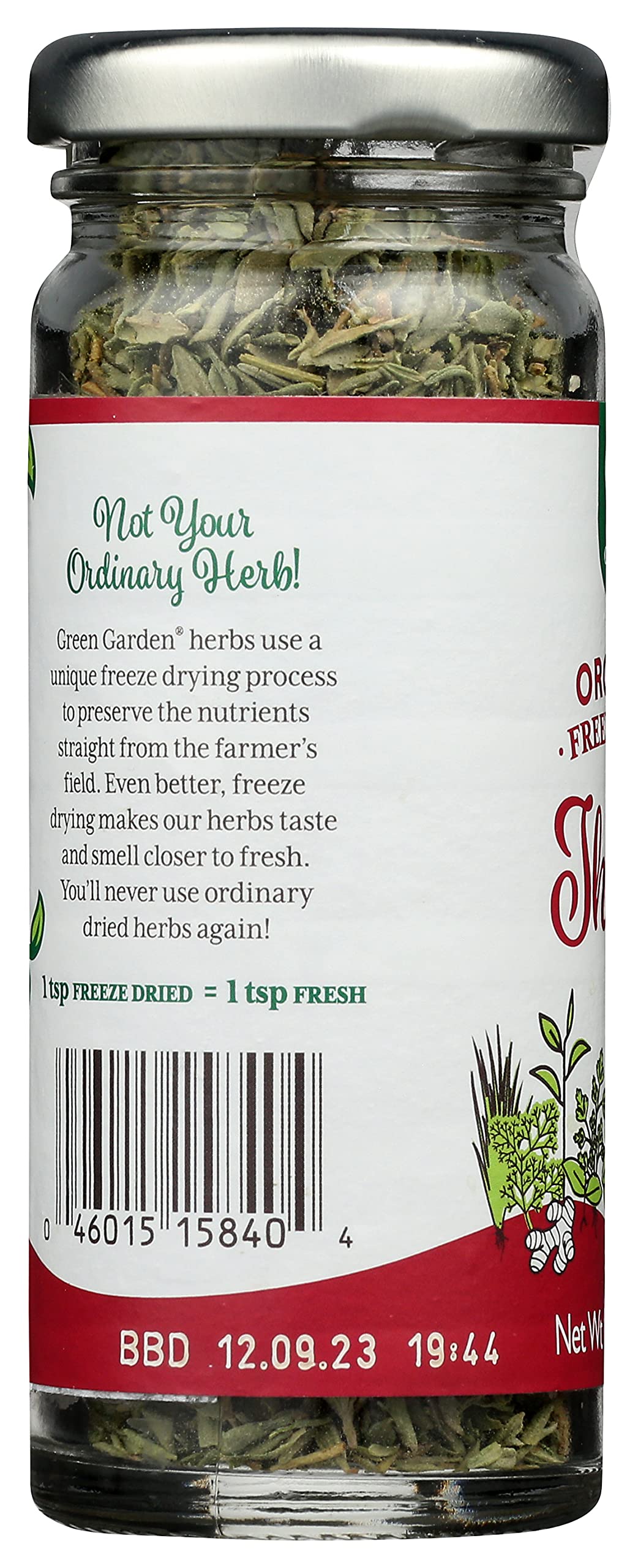 Green Garden Freeze-Dried Organic Thyme - Freeze Dried Organic Thyme Leaves and Thyme Sticks, Thyme Seasoning, Freeze Dried Leaf
