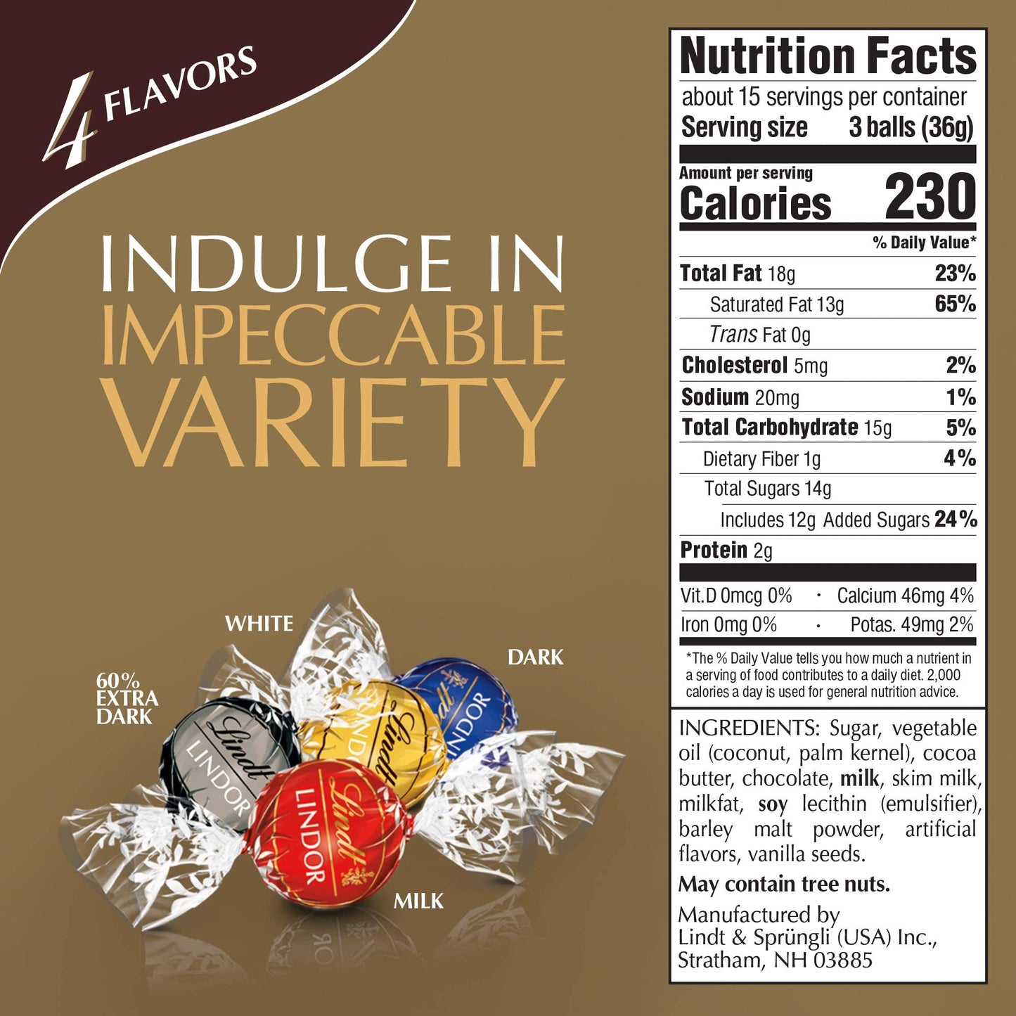 Lindt Lindor 4 Flavors Assorted Truffles, 19 Oz. Bag