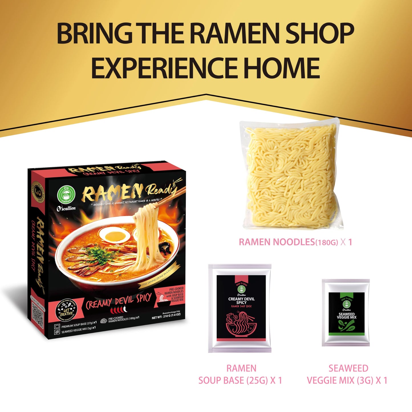 Oscallion Ramen Kit - Spicy Instant Soup Mix, 1 Serving, 1 Count