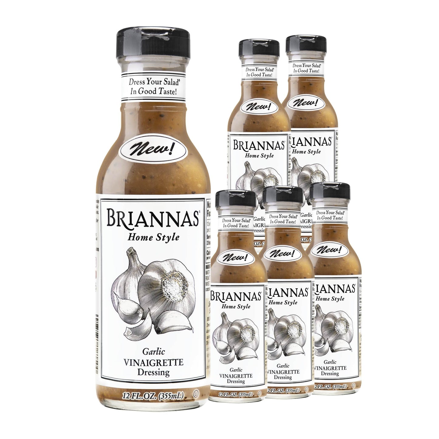 Briannas - Home Style Garlic Vinaigrette Dressing - Fine Salad Dressing Made With Top-Grade Ingredients - Gluten Free  Vegan  & Kosher Dressing - 12 Oz. Bottles - 6 Pack