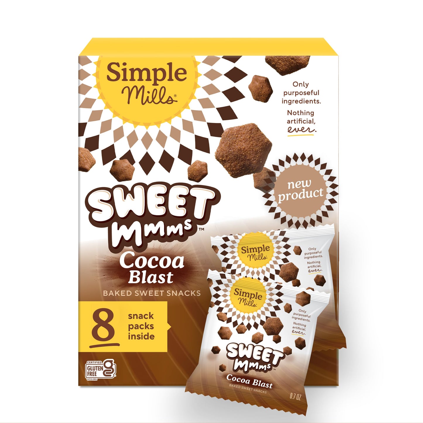 Simple Mills Cocoa Blast Sweet Mmms Baked Snack Packs, 8 Total Count, Bite-Sized Gluten Free Snacks Dusted with Cocoa Powder, Sw