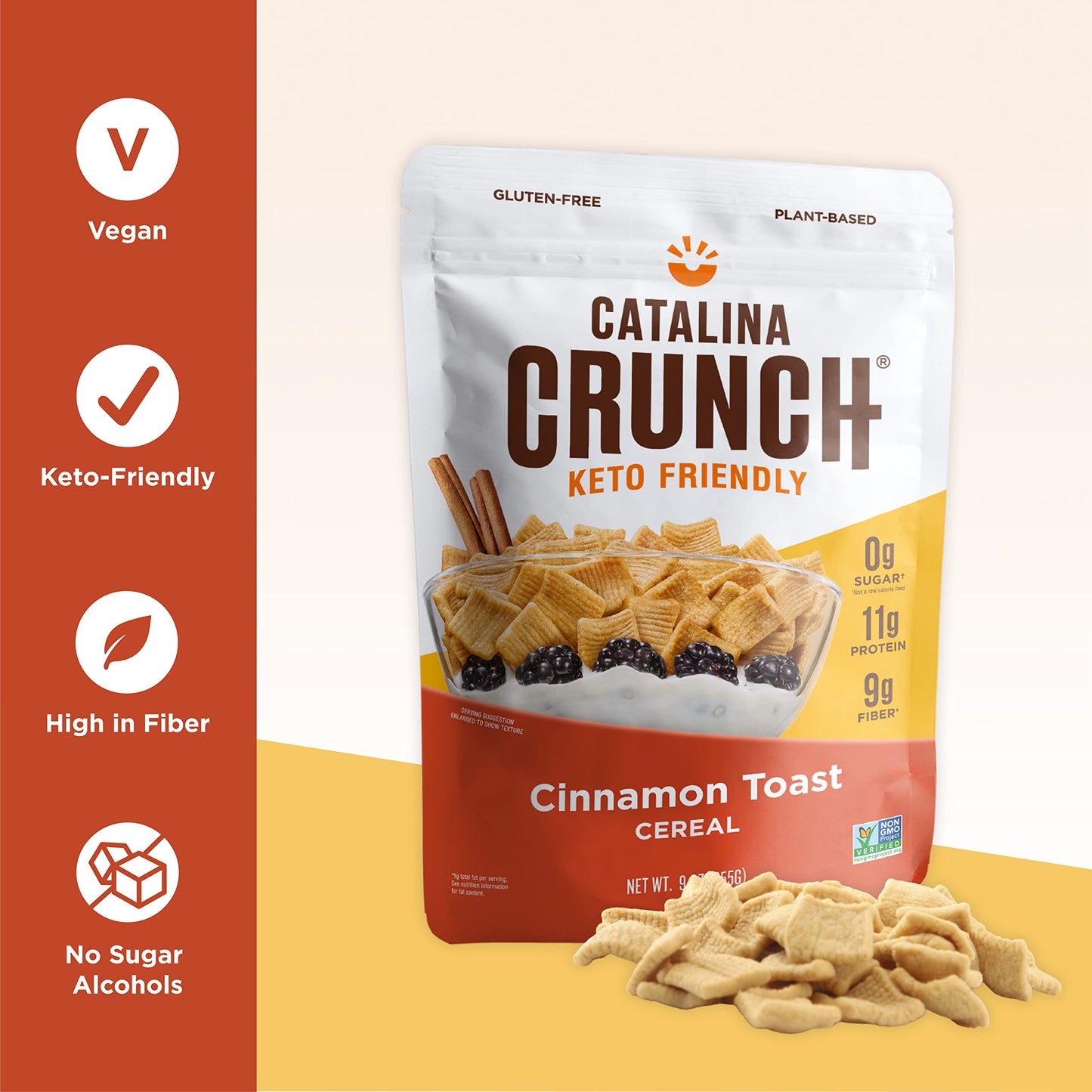 Catalina Crunch Cinnamon Toast Keto Cereal (9Oz Bag)  Low Carb, Sugar Free, Gluten Free, Grain Free  Keto Snacks, Vegan, Plant B