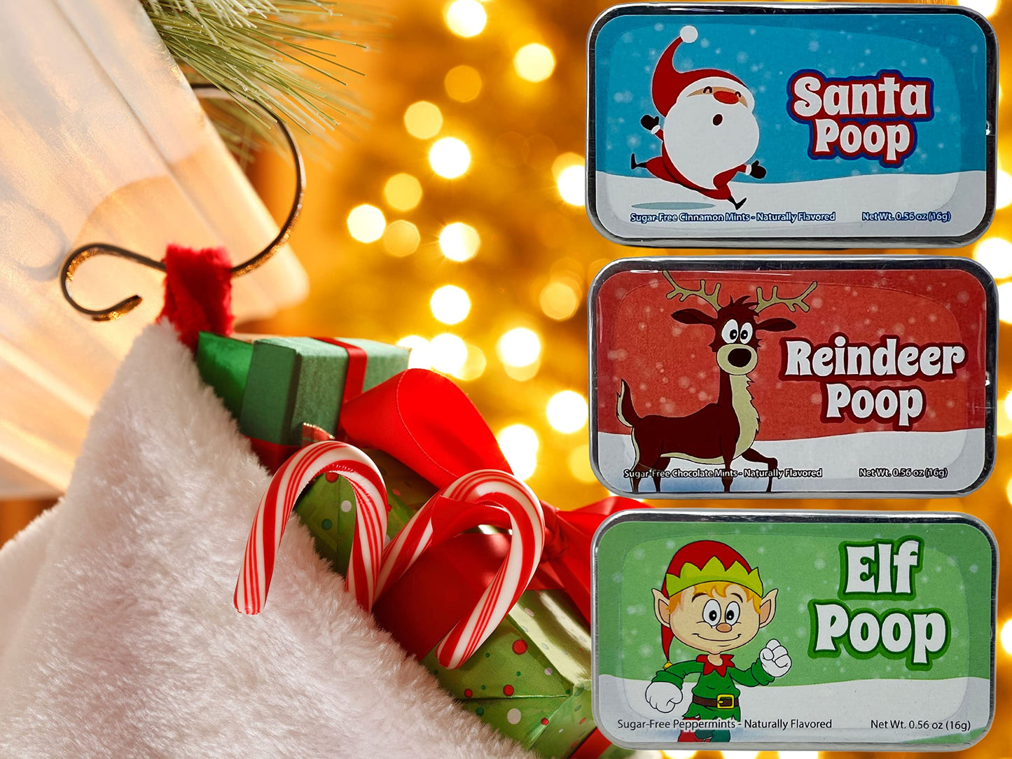 Christmas Poop Mints - Christmas Novelty Candy Mint Tins Gag Gifts (Set Of 3) Funny Christmas Stocking Stuffers Idea For Adults,