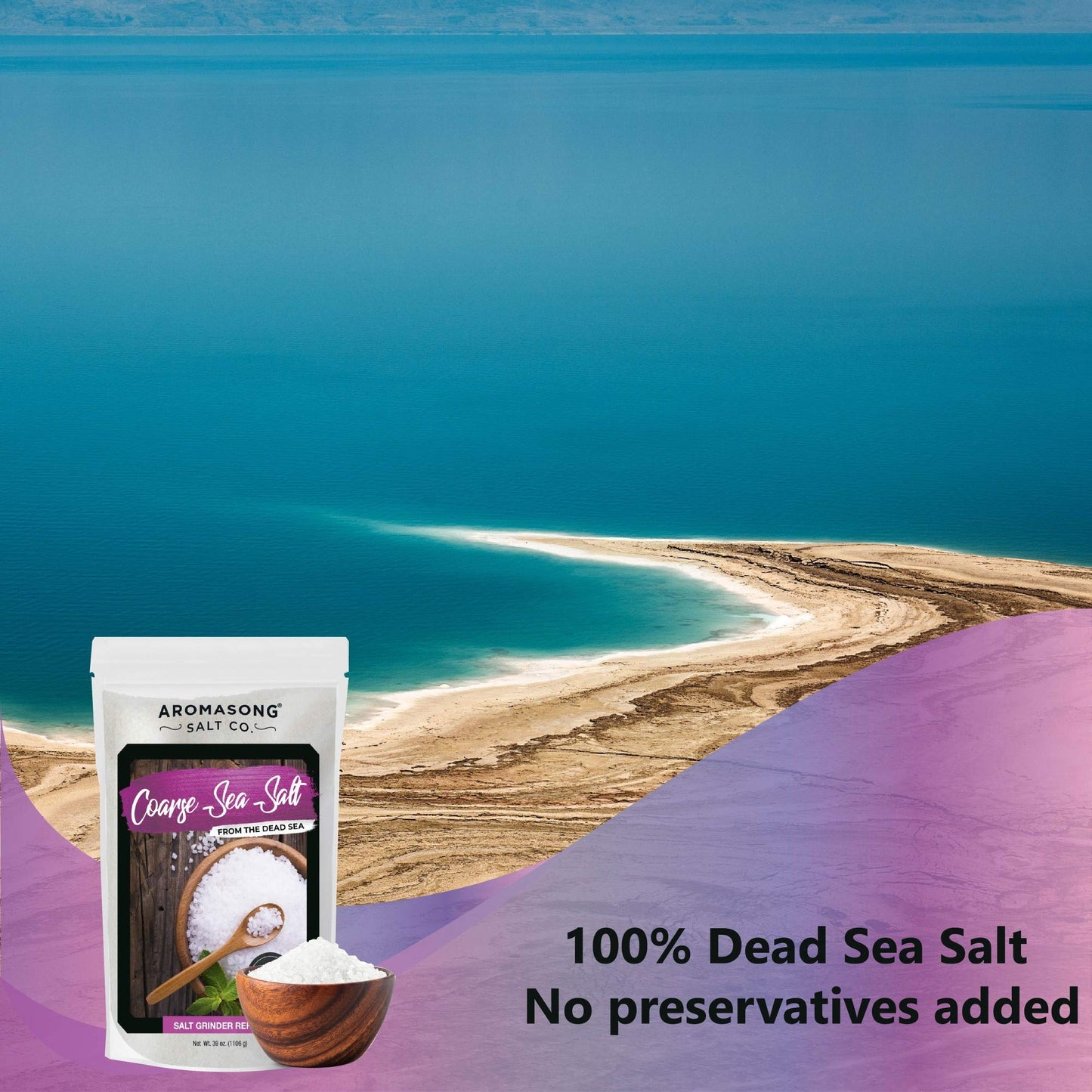 Aromasong 100% Natural Sea Salt Bulk Food Grade 19 Lb, Coarse Grain, Large Resealable Bag, Pure Dead Sea Salt, Gluten Free Unref