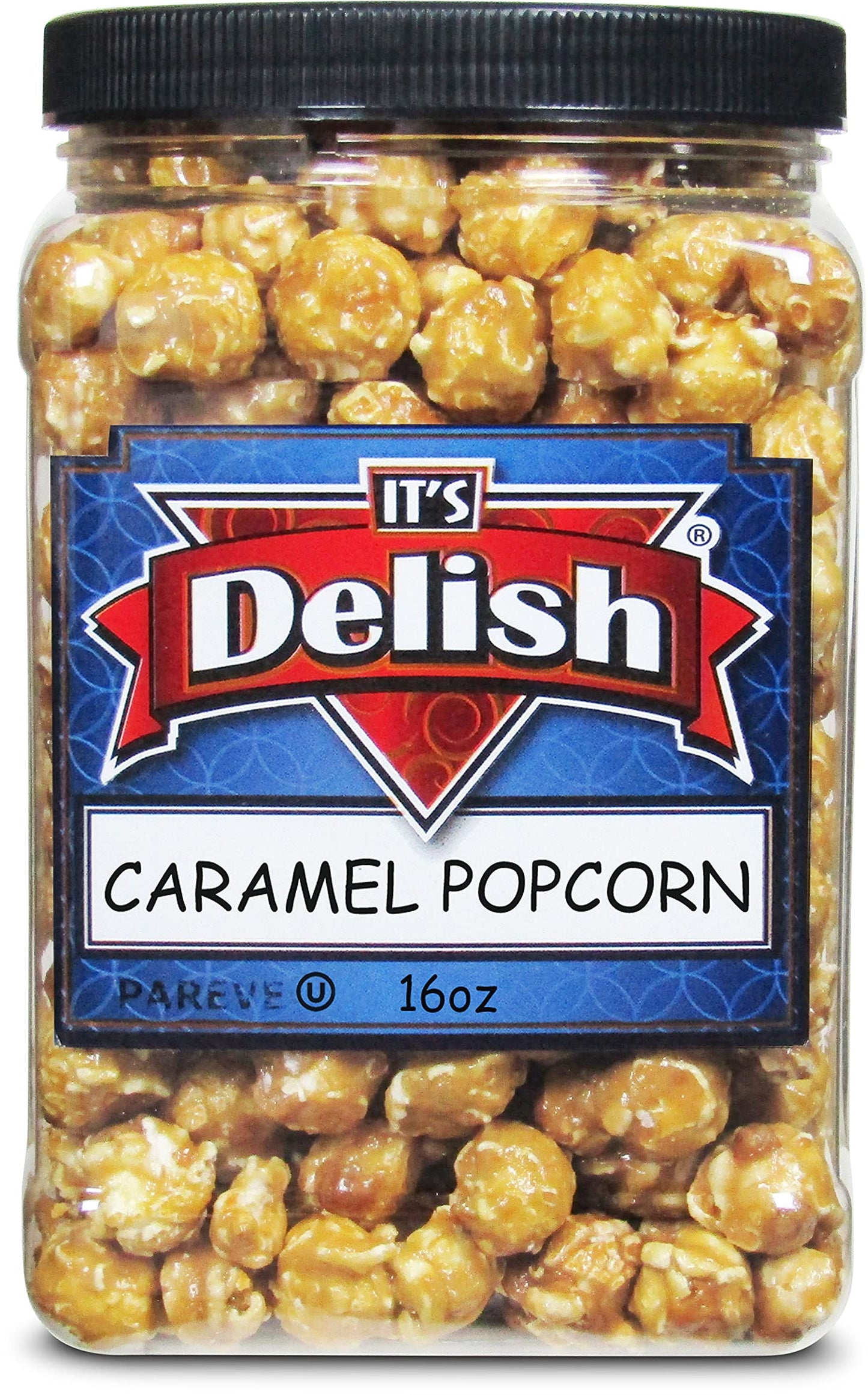 Gourmet Caramel Popcorn by Its Delish, 16 OZ Jumbo Container - Original Caramel Corn Air Popped Sweet and Crunchy Glazed Carmel